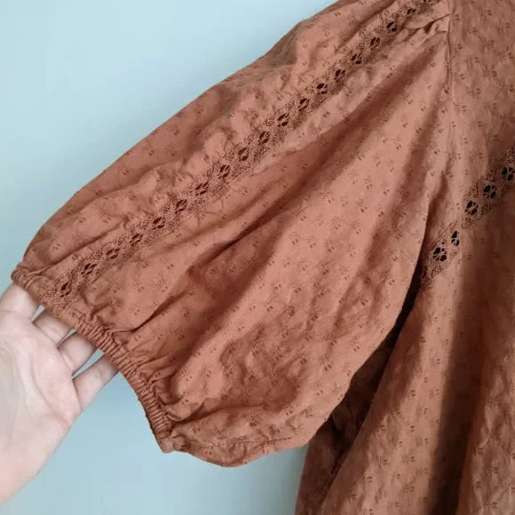 Old Navy Burnt Orange Textured Balloon Sleeve Blouse Sz XXL - Picture 6 of 8